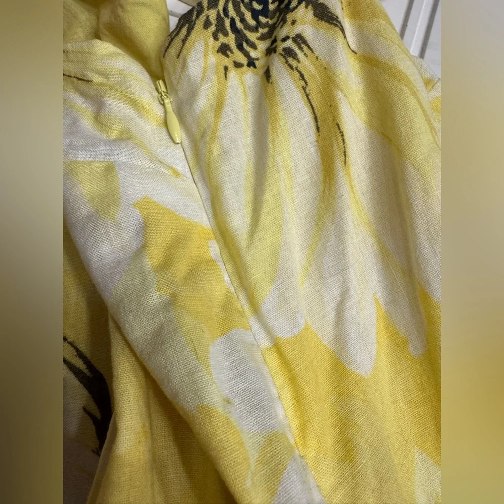 H&M Women’s Sz S Yellow Floral Linen Blend Side Zip Shift Dress Sundress